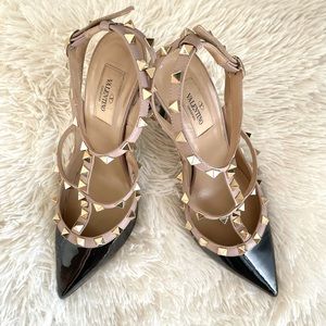Valentino Rockstud Black & Nude Ankle Pumps